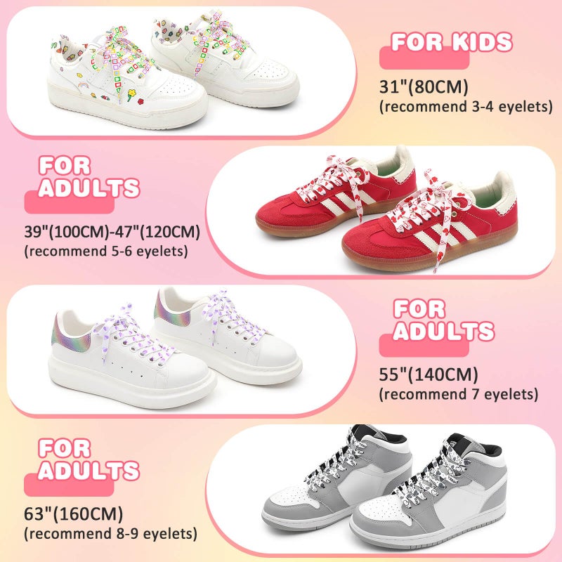 DANHUA Colored Flat Shoe laces: 2 Pair White Heart Printed Shoelaces for Sneakers boot 47 inch - Image 5