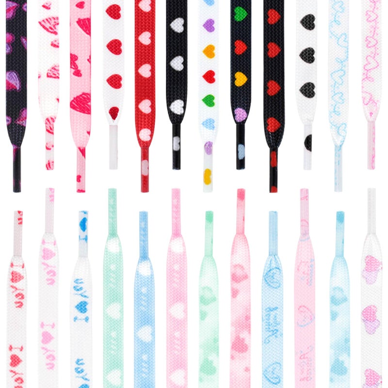 DANHUA Colored Flat Shoe laces: 2 Pair White Heart Printed Shoelaces for Sneakers boot 47 inch - Image 4