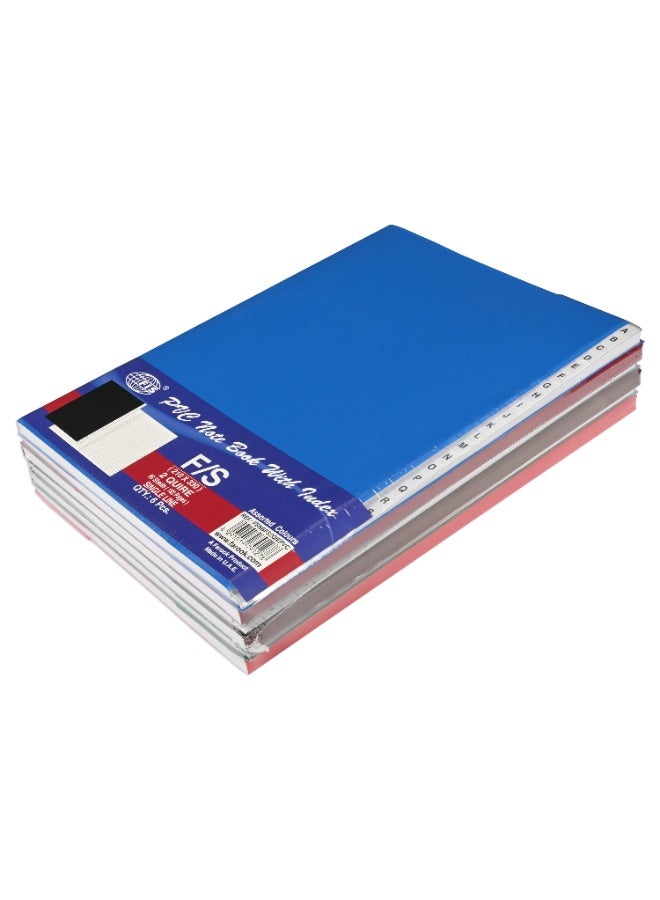 FIS Notebook, PVC Materials, Size Foolscap (210x330mm), 2 Quire, 96 Sheets, Single Line Ruling with English Alphabet Index, Packet of 6 Pieces, Assorted Color-FSNBFS2QIEPVC - Image 1