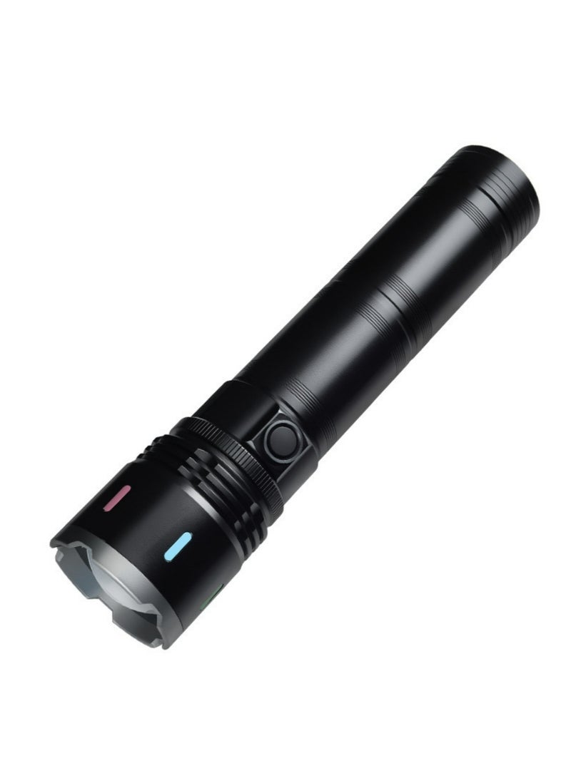 White Laser Tactical Flashlight, USB Type-C Rechargeable Zoomable LED Torch, Super Bright Waterproof Pocket Flashlight for Camping Hiking Emergency Outdoor，Black - Image 1