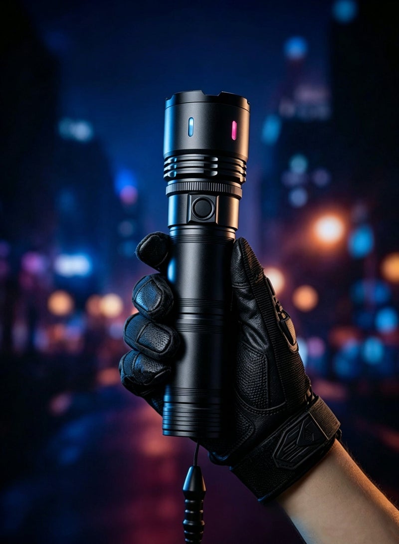 White Laser Tactical Flashlight, USB Type-C Rechargeable Zoomable LED Torch, Super Bright Waterproof Pocket Flashlight for Camping Hiking Emergency Outdoor，Black - Image 3