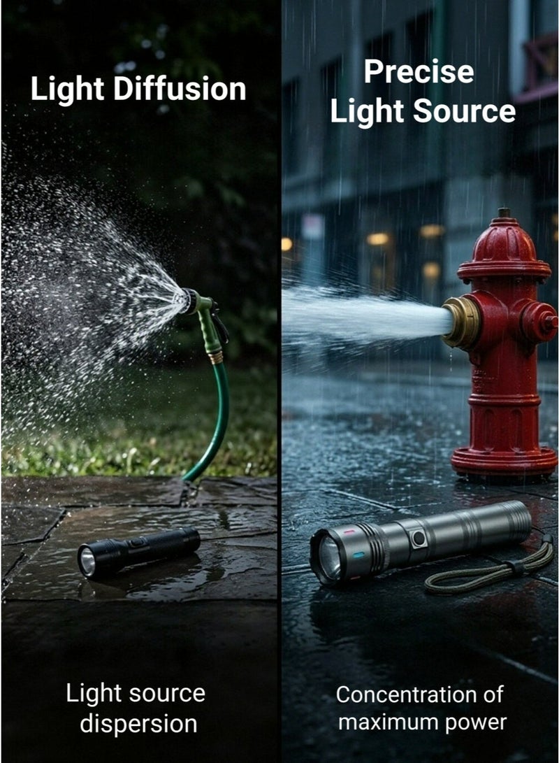 White Laser Tactical Flashlight, USB Type-C Rechargeable Zoomable LED Torch, Super Bright Waterproof Pocket Flashlight for Camping Hiking Emergency Outdoor，Black - Image 5