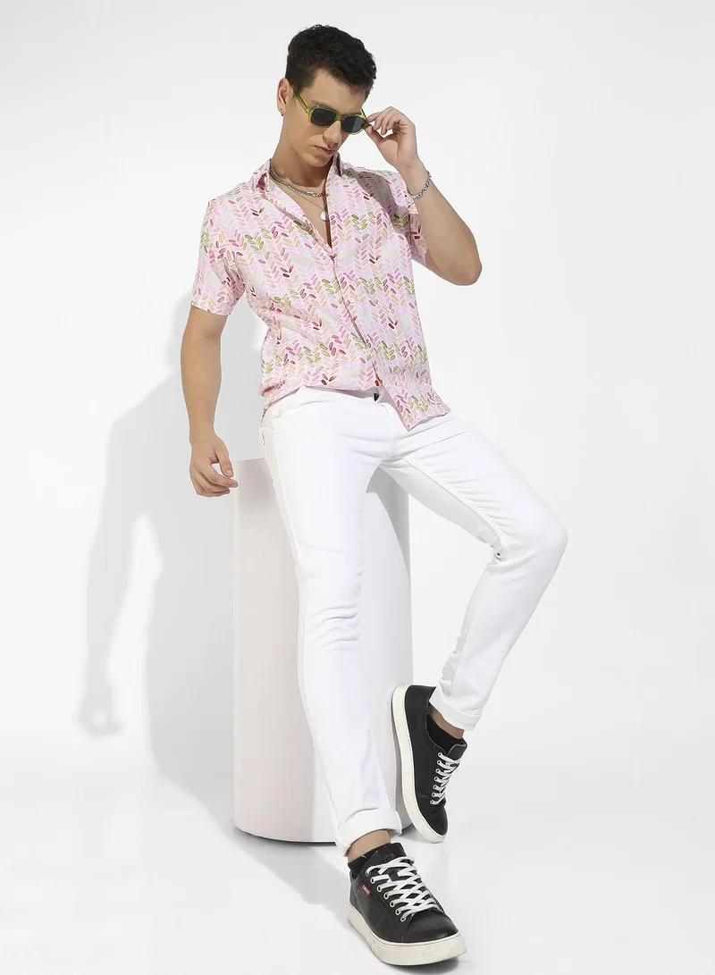 Campus Sutra Men's Pink Leaf Strokes Shirt