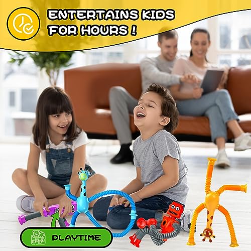 CHESLICR Christmas Stocking Stuffers Gift Robot Sensory Travel Toys 4Pcs for Toddlers Kid Boy Year Old Ages 3 4 5 6 7 8 9, Airplane Autism Pop Tube Suction Fidget Toys Autistic Easter Basket Valentine or Kids - Image 4