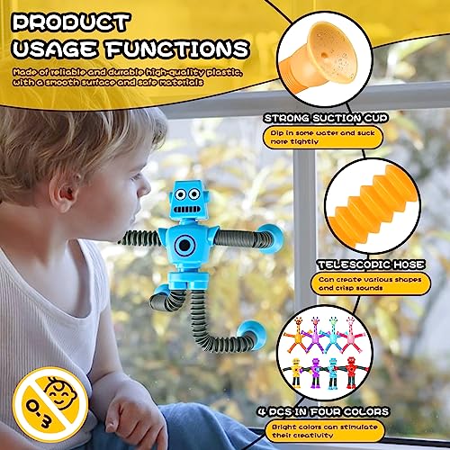 CHESLICR Christmas Stocking Stuffers Gift Robot Sensory Travel Toys 4Pcs for Toddlers Kid Boy Year Old Ages 3 4 5 6 7 8 9, Airplane Autism Pop Tube Suction Fidget Toys Autistic Easter Basket Valentine or Kids - Image 3
