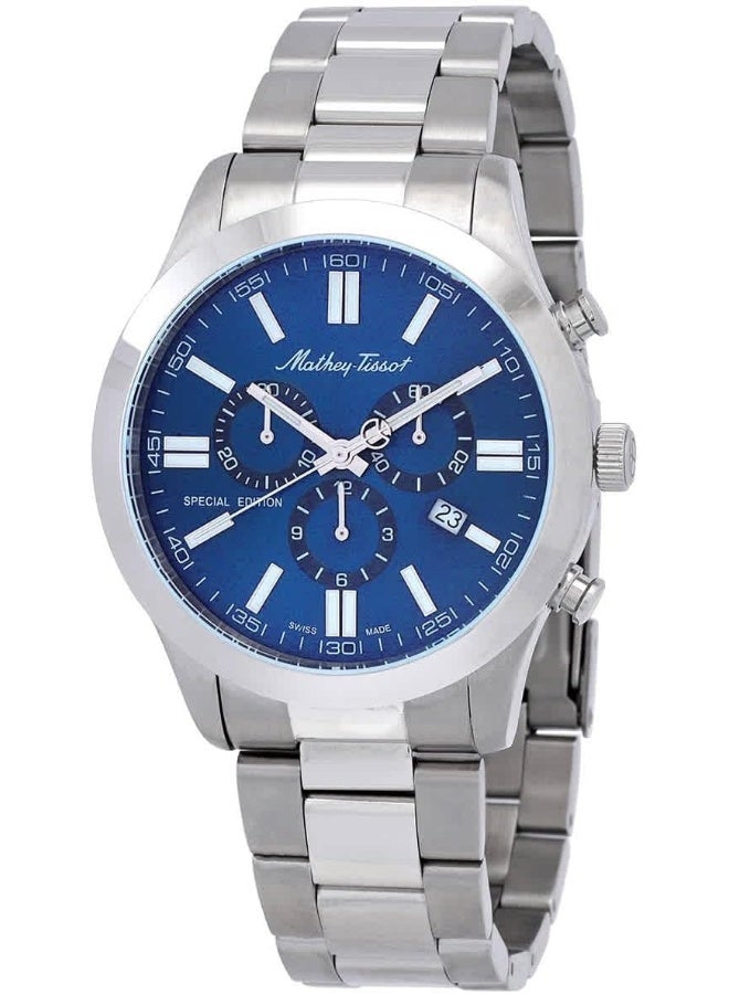 Mathey-Tissot ساعة ماتيه-تيسو ماثي I جامبو كرونو كرونوغراف كوارتز بقرص أزرق للرجال H455CHABU - Image 1
