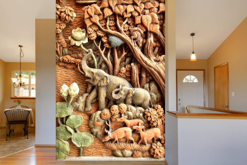 999STORE 3D Print Latest Door Living Room Bed Room Home Hall Wall Stickers Sheet roll Elephant Wallpaper Forest and Elephant Mural 3D Wallpaper (Vinyl Self Adhesive 24X36 Inches) NonW230842 - Image 1