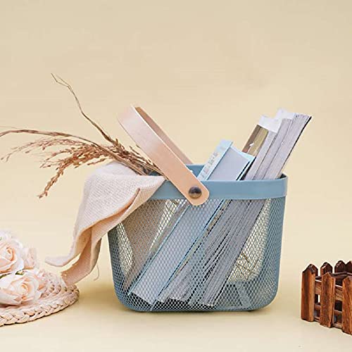 Luximal Multi-Purpose Metal Mesh Storage Organizer Fruit Rectangular Basket, Hanging Shopping Basket Kitchen Basket With Bamboo Handle Ideal For Bathroom, Pantry, Cabinet And Home (25 X 25 X 18 Cm) - Image 4