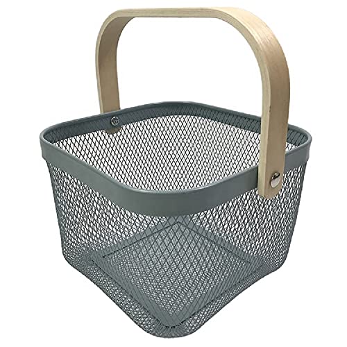Luximal Multi-Purpose Metal Mesh Storage Organizer Fruit Rectangular Basket, Hanging Shopping Basket Kitchen Basket With Bamboo Handle Ideal For Bathroom, Pantry, Cabinet And Home (25 X 25 X 18 Cm) - Image 2