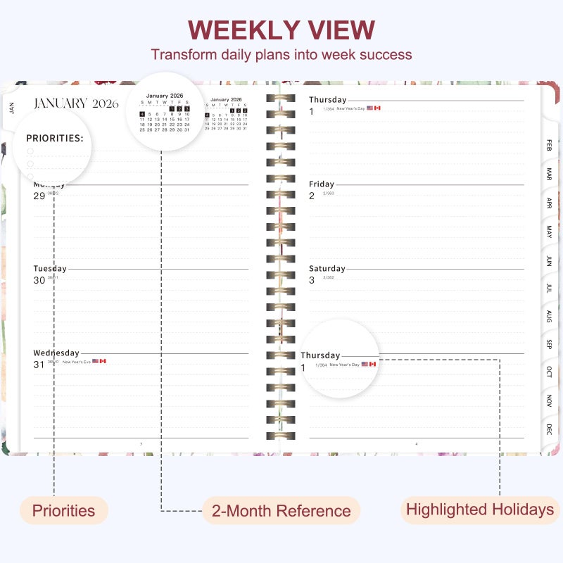 VALOME 2026 Planner, Weekly and Monthly Calendar Agenda Book, Jan 2026 - Dec 2026, Hardcover Planning Academic Planner for Office School Supplies and Desk Accessories - A5 (6.3'' x 8.5'') - Image 3