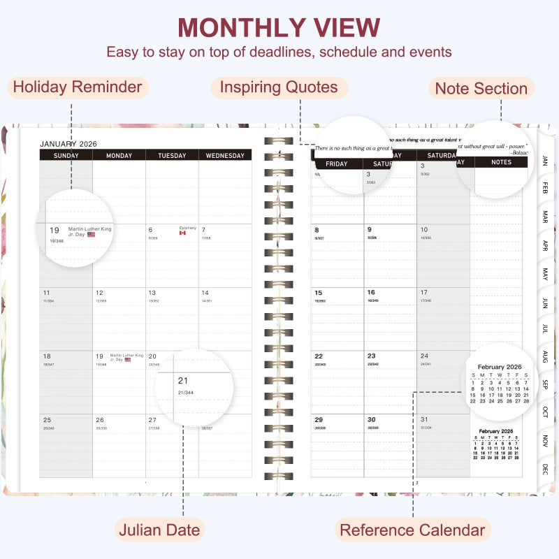 VALOME 2026 Planner, Weekly and Monthly Calendar Agenda Book, Jan 2026 - Dec 2026, Hardcover Planning Academic Planner for Office School Supplies and Desk Accessories - A5 (6.3'' x 8.5'') - Image 4