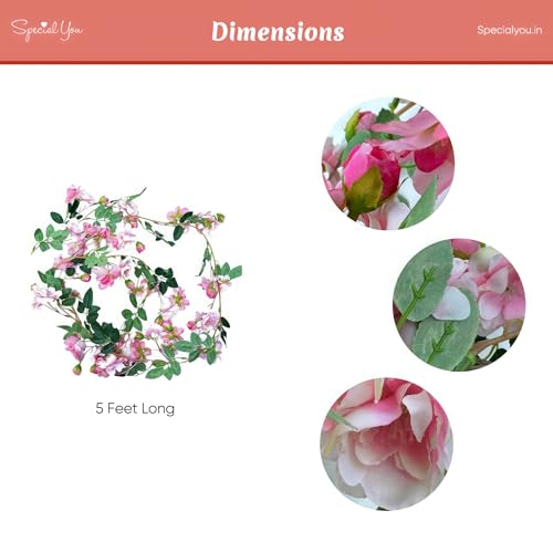 SpecialYou.in Special You Artificial Pink Rose Vines for Wedding Decoration 5ft Rose Vine Garland Outdoor Wall Decoration, Hanging Plants for Balcony, Aesthetic Home Decor, Artificial Garland for Decorations - Image 3