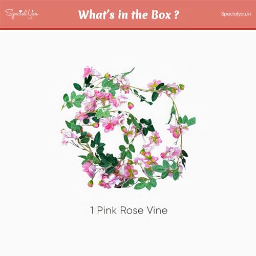 SpecialYou.in Special You Artificial Pink Rose Vines for Wedding Decoration 5ft Rose Vine Garland Outdoor Wall Decoration, Hanging Plants for Balcony, Aesthetic Home Decor, Artificial Garland for Decorations - Image 2