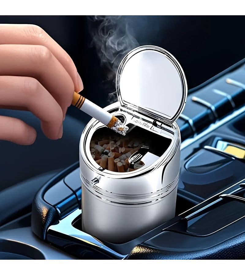 Stainless Steel Car Ashtray With One Click Pop Up Lid And Built In Mouthpiece 1pc Fire Extinguisher Smoking Ashtray For Home Office Vehicle Use - Image 4
