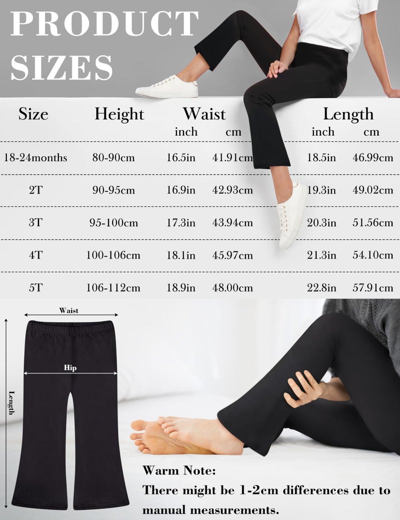 FEQO 5 Pack Toddler Girl Flare Pants Baby Girl Cotton Leggings Bell Bottoms Black, 3T - Image 5