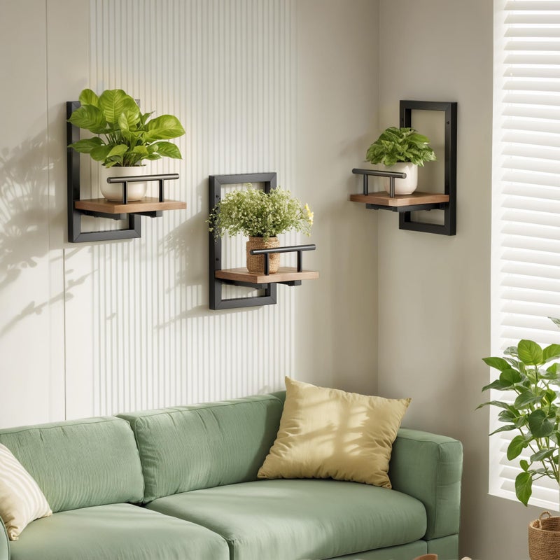 Sbosbo bosbo Floating Shelves for Wall, Plant Shelf Indoor, Wall Planters for Indoor Floating Plant Shelves for Bedroom, Living Room, Kitchen, Office, Bathroom Decor (3 Pack) - Image 3