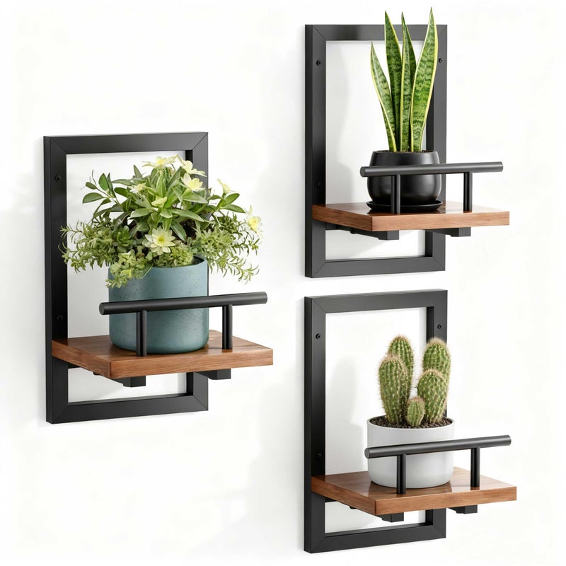 Sbosbo bosbo Floating Shelves for Wall, Plant Shelf Indoor, Wall Planters for Indoor Floating Plant Shelves for Bedroom, Living Room, Kitchen, Office, Bathroom Decor (3 Pack) - Image 1
