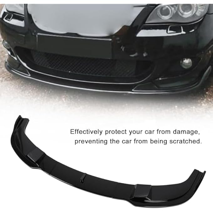 Luocute Front Bumper Spoiler Splitter Lip Black, 3PCS Car Front Body Kit ABS Aerodynamic Sporty Look Bumper Lips Spoiler for 5 Series E60 E61 M Sport 2005 to 2010 (Glossy Black) - Image 2
