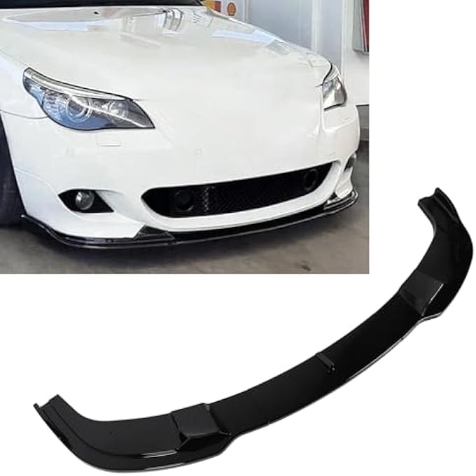 Luocute Front Bumper Spoiler Splitter Lip Black, 3PCS Car Front Body Kit ABS Aerodynamic Sporty Look Bumper Lips Spoiler for 5 Series E60 E61 M Sport 2005 to 2010 (Glossy Black) - Image 5