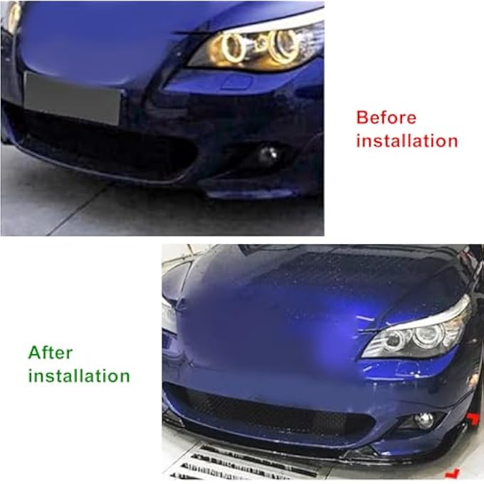 Luocute Front Bumper Spoiler Splitter Lip Black, 3PCS Car Front Body Kit ABS Aerodynamic Sporty Look Bumper Lips Spoiler for 5 Series E60 E61 M Sport 2005 to 2010 (Glossy Black) - Image 4