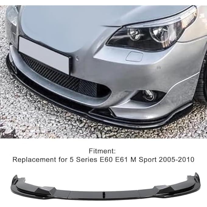 Luocute Front Bumper Spoiler Splitter Lip Black, 3PCS Car Front Body Kit ABS Aerodynamic Sporty Look Bumper Lips Spoiler for 5 Series E60 E61 M Sport 2005 to 2010 (Glossy Black) - Image 3