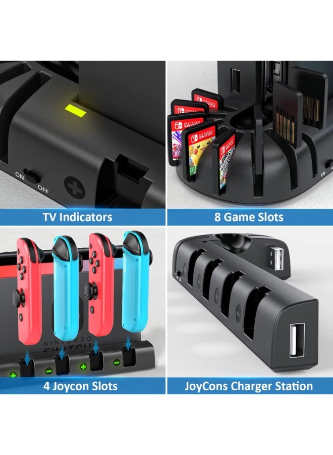 كي دي دي قاعدة شحن جوي كون سويتش متوافقة مع ملحقات نينتندو سويتش وجويكونز طراز OLED، قاعدة شحن وحدة تحكم جوي كون من كي دي دي مع 8 وحدات تخزين ألعاب مطورة، ملحقات جيمنج - Image 5