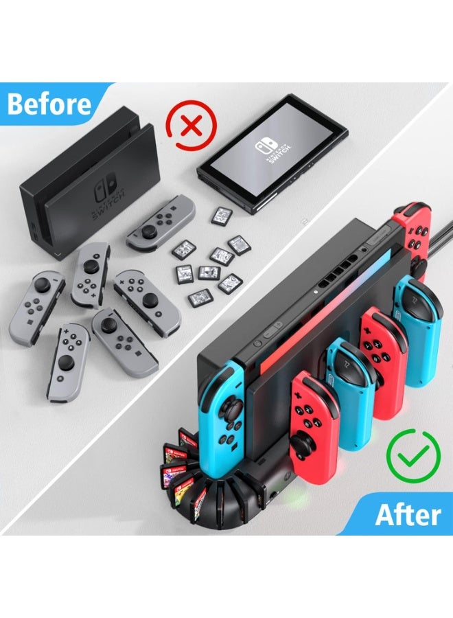 كي دي دي قاعدة شحن جوي كون سويتش متوافقة مع ملحقات نينتندو سويتش وجويكونز طراز OLED، قاعدة شحن وحدة تحكم جوي كون من كي دي دي مع 8 وحدات تخزين ألعاب مطورة، ملحقات جيمنج - Image 4