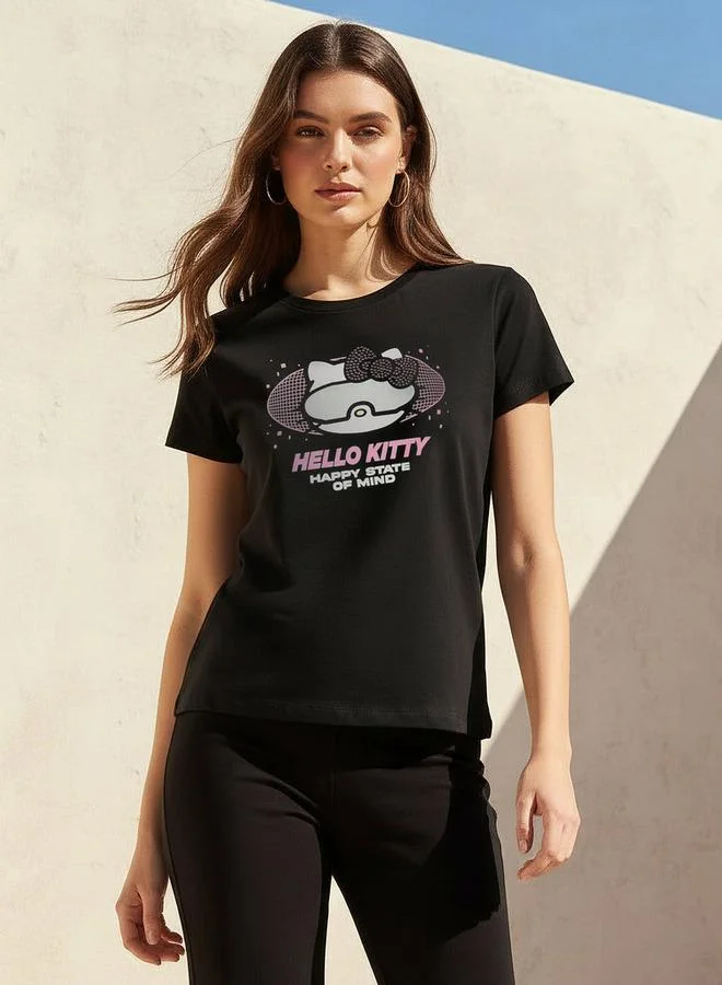 اس بي كاركترز Regular Fit Cotton T shirt with Hello Kitty Print