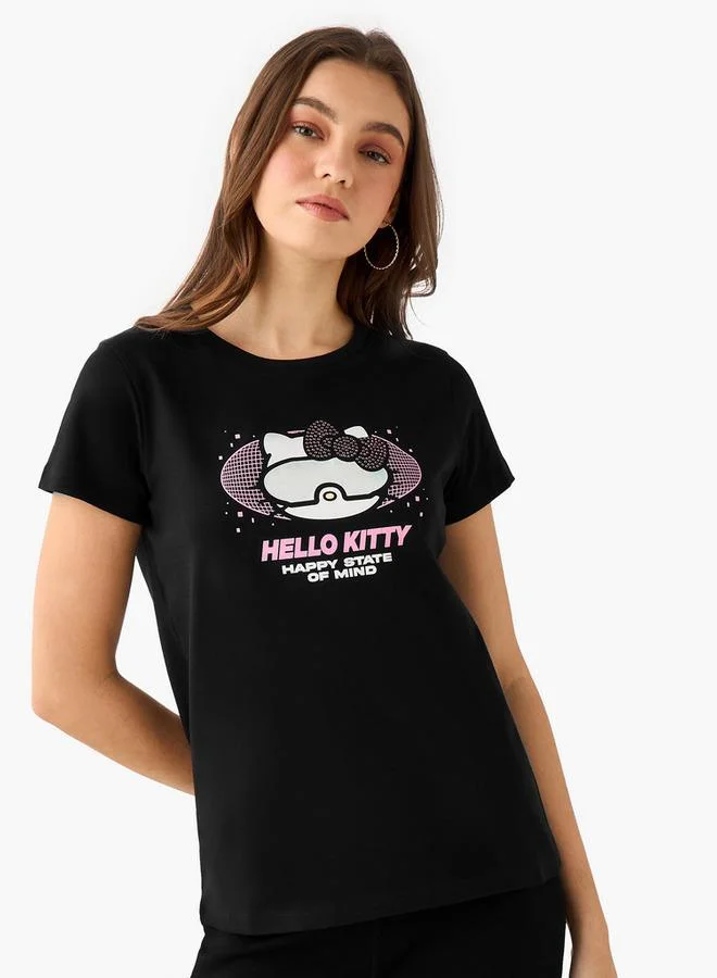 اس بي كاركترز Regular Fit Cotton T shirt with Hello Kitty Print