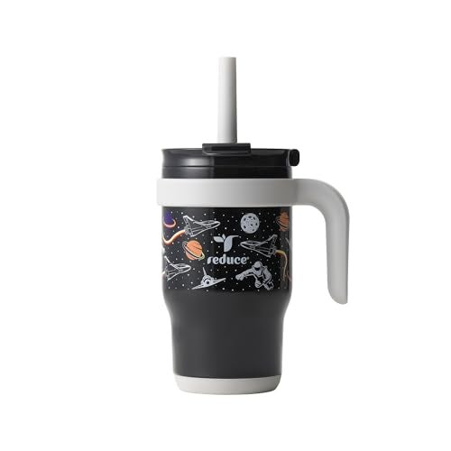 REDUCE 14 Oz Coldee Kids Tumbler with Lid and Straw - Coldee Insulated Travel Mug - Spill-Proof, Sweatproof Stainless Steel, BPA-Free - Includes Handle, Reusable Silicone Straw - Galaxy - Image 1