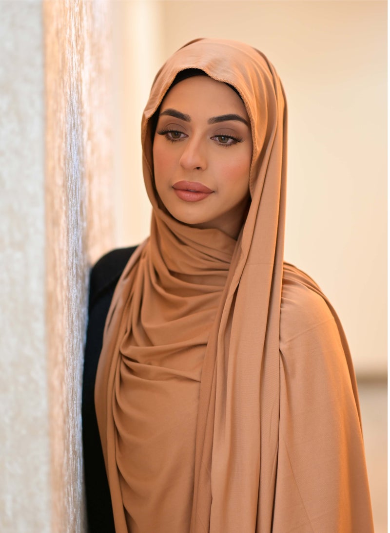 Sky cashmere Premium Jersey Stretch Shailah Hijab Scarf - Caramel  - Image 1