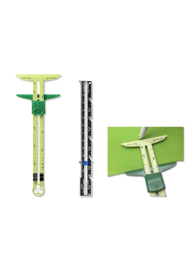 YAFIYGI YAFIYGI Sewing Rulers and Guides for Fabric 2 Pieces 5-in-1 Sliding Sewing Ruler Set Gauge Measuring Tool for Fabric Quilting Seam Guide Hemming Marker Knitting Crafting Tools Sewing Beginner Supplies  - Image 1