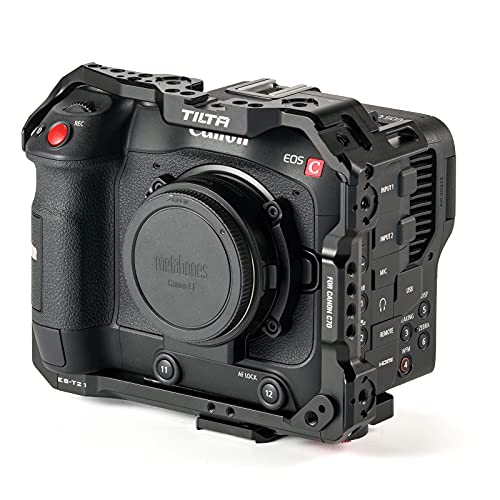 Tiltaing Full Camera Cage Compatible with Canon C70 – Black | Mount Accessories via NATO Rail, Arri Compatible Rosette, Cold Shoe Receivers, 1/4"-20 Threads with Locating Pins - Image 1