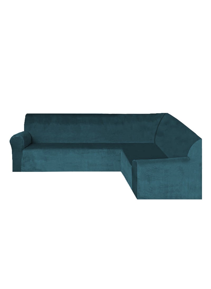 EVORY HOME Sofa Covers L Shape Velvet 5.5 Meter Slip Resistant and Highly Stretchy Green  - Image 2