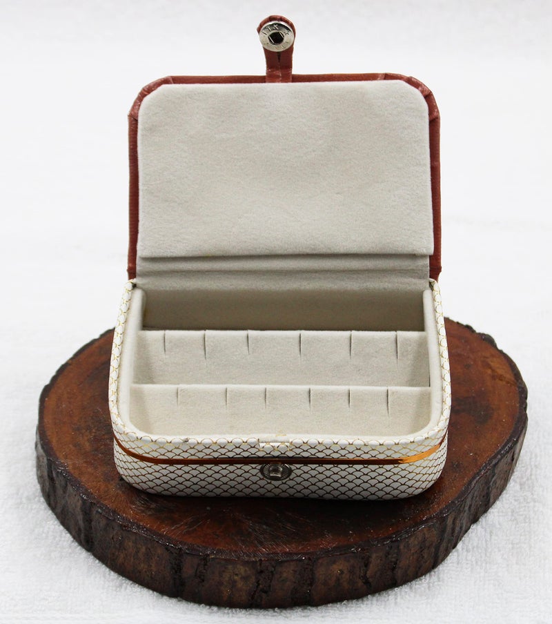 atorakushon Fabric Locker Cosmetic Jewellery Storage Box Travel Combo Ring Earrings Necklace Wardrobe Organizer Vanity Box for Women Set of 2 (Cream) - Image 3