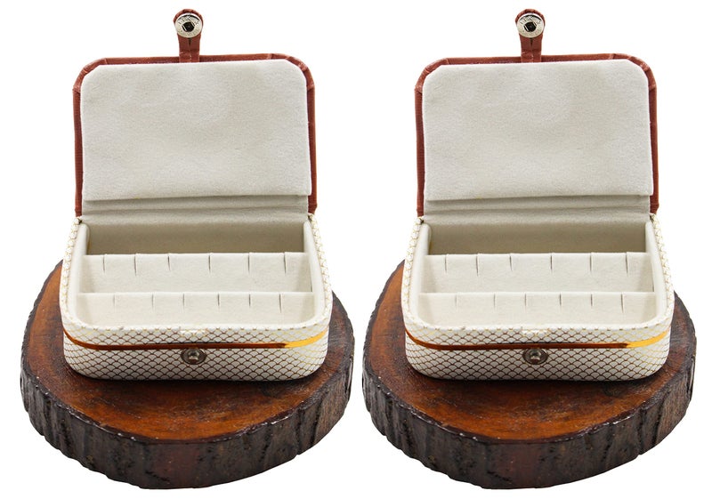 atorakushon Fabric Locker Cosmetic Jewellery Storage Box Travel Combo Ring Earrings Necklace Wardrobe Organizer Vanity Box for Women Set of 2 (Cream) - Image 1