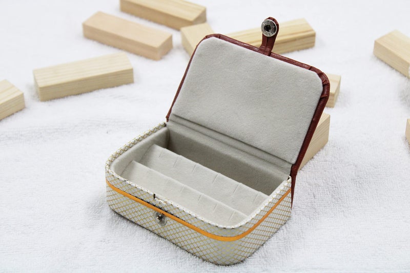 atorakushon Fabric Locker Cosmetic Jewellery Storage Box Travel Combo Ring Earrings Necklace Wardrobe Organizer Vanity Box for Women Set of 2 (Cream) - Image 5