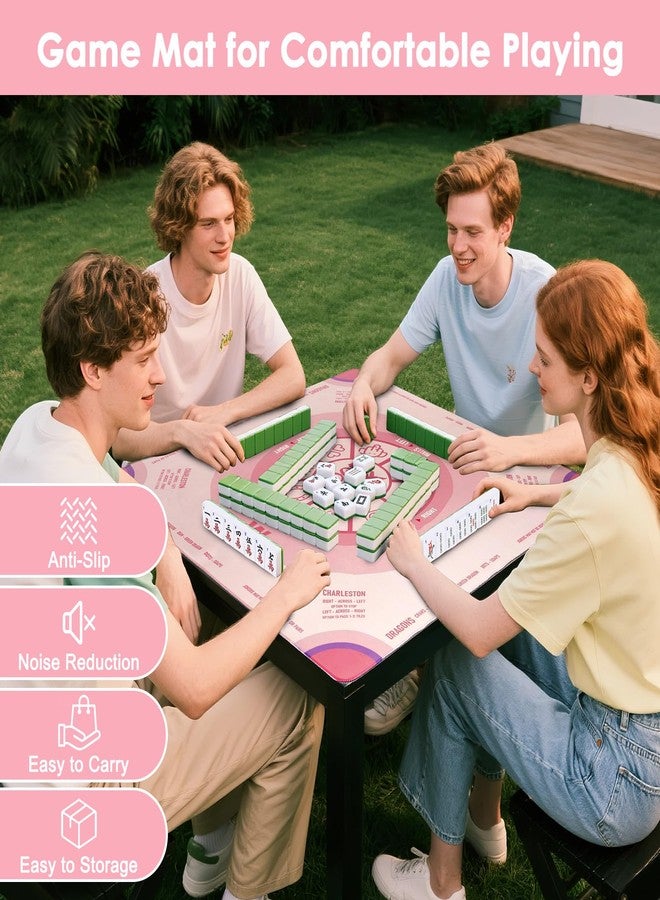 QUEENLINK Mahjong Table Mat with Rules, 32.5" x 32.5" Anti-Slip Neoprene Table Cloth, Noise-Reduction Game Mat with Portable Bag for Card, Board and Tile Games - Pink - Image 4