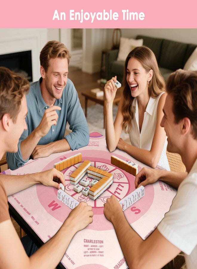 QUEENLINK Mahjong Table Mat with Rules, 32.5" x 32.5" Anti-Slip Neoprene Table Cloth, Noise-Reduction Game Mat with Portable Bag for Card, Board and Tile Games - Pink - Image 5