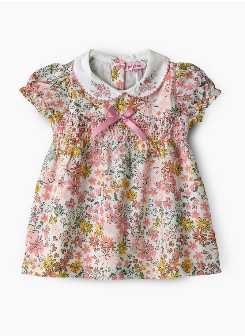 Jelliene Girls Floral Puff Sleeve Dress with Collar  - Image 1