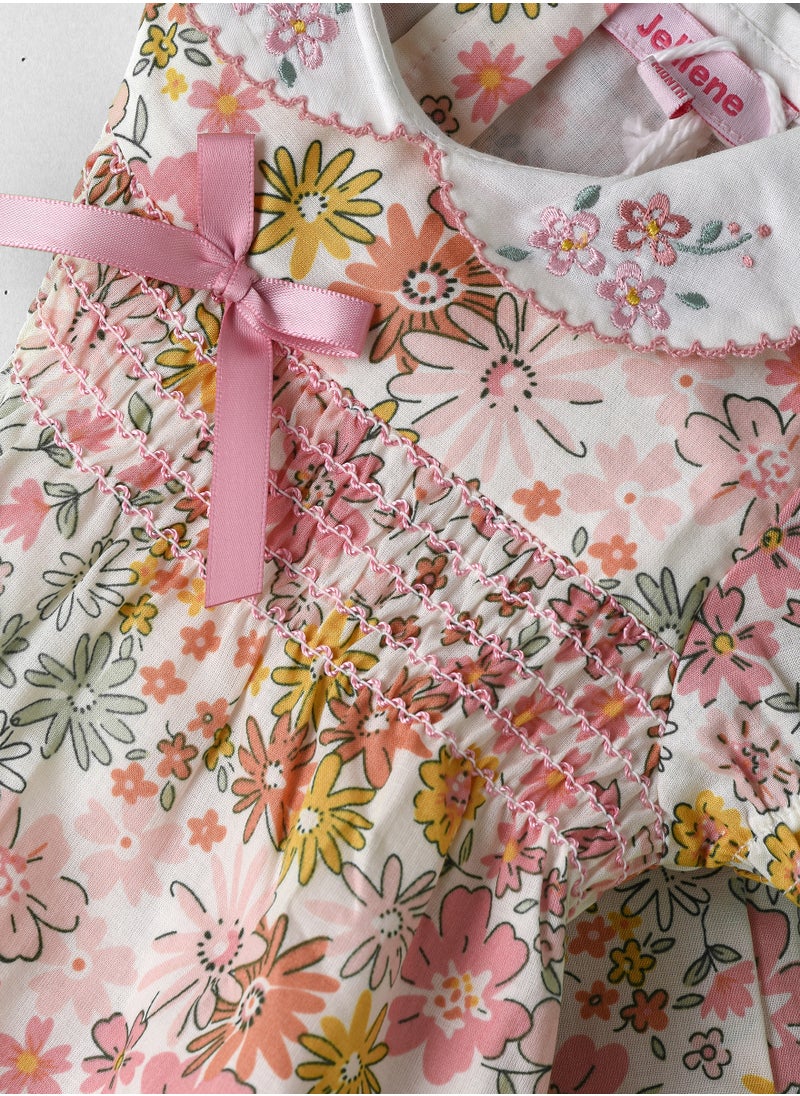 Jelliene Girls Floral Puff Sleeve Dress with Collar  - Image 4