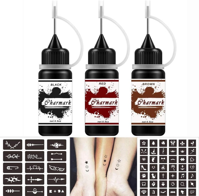 Charmark JAGUA Temporary Tattoo Gel Tattoo Kit for Women Men Kids Fake SemiPermanent Tattoos Fashion Summer Tattoo Ink DIY Painting 84pcs Tattoo Stencils 3 Colors