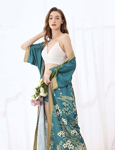Aensso Long Soft Lightweight Silky Kimonos Robes for Women, Luxury Japanese Floral Womens Kimono Robe (Starry Night) - Image 4