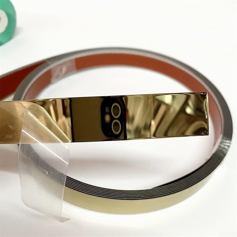 VICTAC Flexible SelfAdhesive Stainless steel PVD coated 8K Mirror Gold finish Flat trim patti Strip profile 25mm x 164ft5mtr Pack of 1 roll for wall Decoration Furniture Highlighters  - Image 1