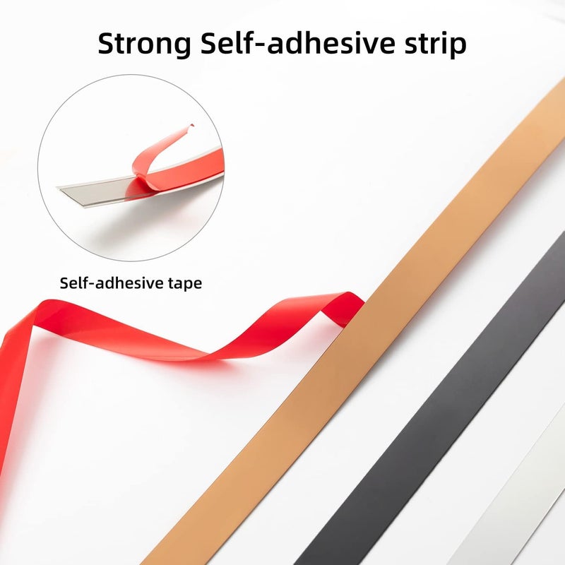 VICTAC Flexible SelfAdhesive Stainless steel PVD coated 8K Mirror Gold finish Flat trim patti Strip profile 25mm x 164ft5mtr Pack of 1 roll for wall Decoration Furniture Highlighters  - Image 4