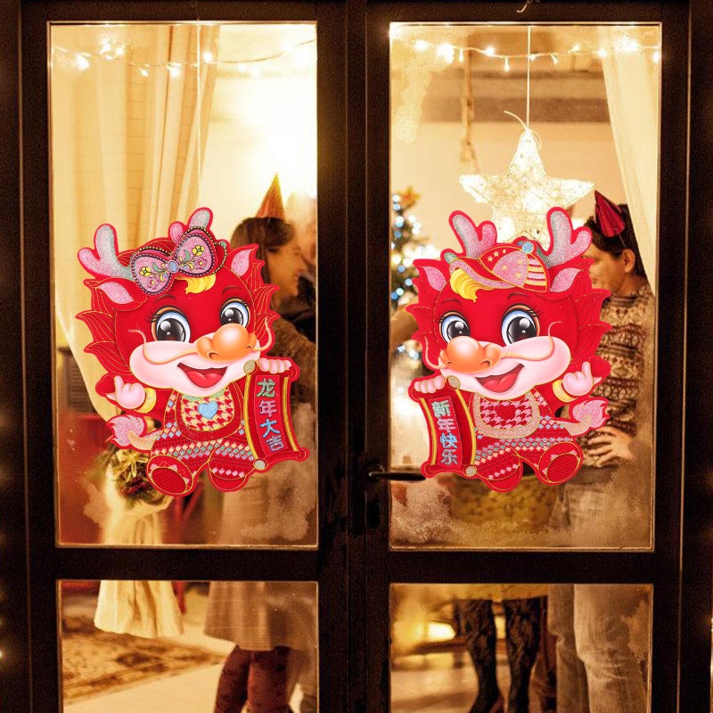 3D Gold Glitter Dragon Door Stickers Flocking Window Decals For Chinese New Year Home Decor 2 Pcs - Image 5