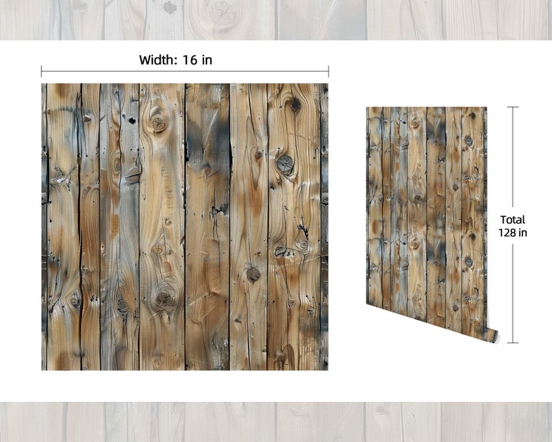 FLFK Rustic Wood Wallpaper,Peel and Stick Wood Grain Wall Mural for Living Room, Bedroom, Kitchen, Office, Apartment Decor 16"x128" - Image 2