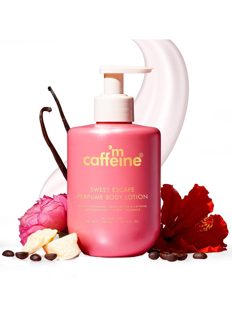 إم كافيين لوشن الجسم إم كافيين سويت إسكيب برائحة عطرية | نياسيناميد، زبدة الكاكاو، وزبدة الشيا لترطيب عميق | خفيف الوزن، غير لزج | عطر فاكهي-زهري | لوشن للجسم للبشرة الجافة - ٣٠٠ مل - Image 1