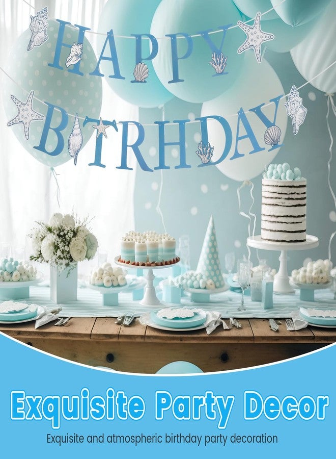 ForraFun Beach Birthday Banner Party Decorations 9.8 ft Blue Bow Starfish and Seashell Garland Ocean Under the Sea Paper Bow Hanging Banner for Summer Coastal Birthday Mermaid Theme Party Supplies - Image 4