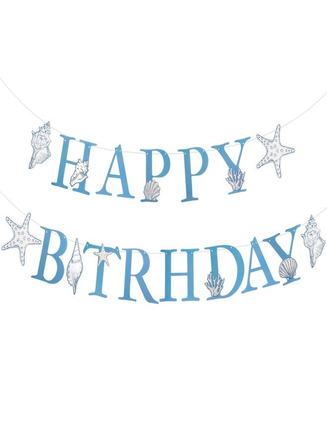 ForraFun Beach Birthday Banner Party Decorations 9.8 ft Blue Bow Starfish and Seashell Garland Ocean Under the Sea Paper Bow Hanging Banner for Summer Coastal Birthday Mermaid Theme Party Supplies - Image 1